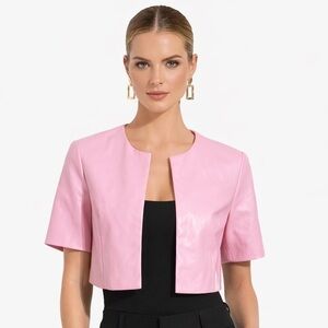 J Society Pink Cropped Faux Leather Jacket Vegan Leather Blazer Minimalist Chic